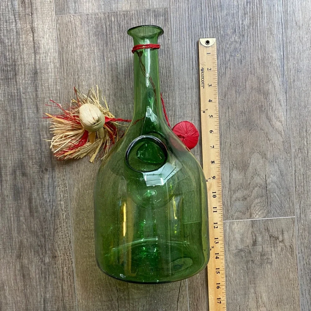 Vintage Old World Italian Green Glass Wine Decanter with Ice Chamber Italy 1977